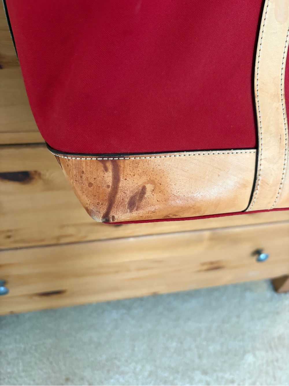 COACH Red Canvas Duffel with Tan Leather Trim - Picture 3 of 13